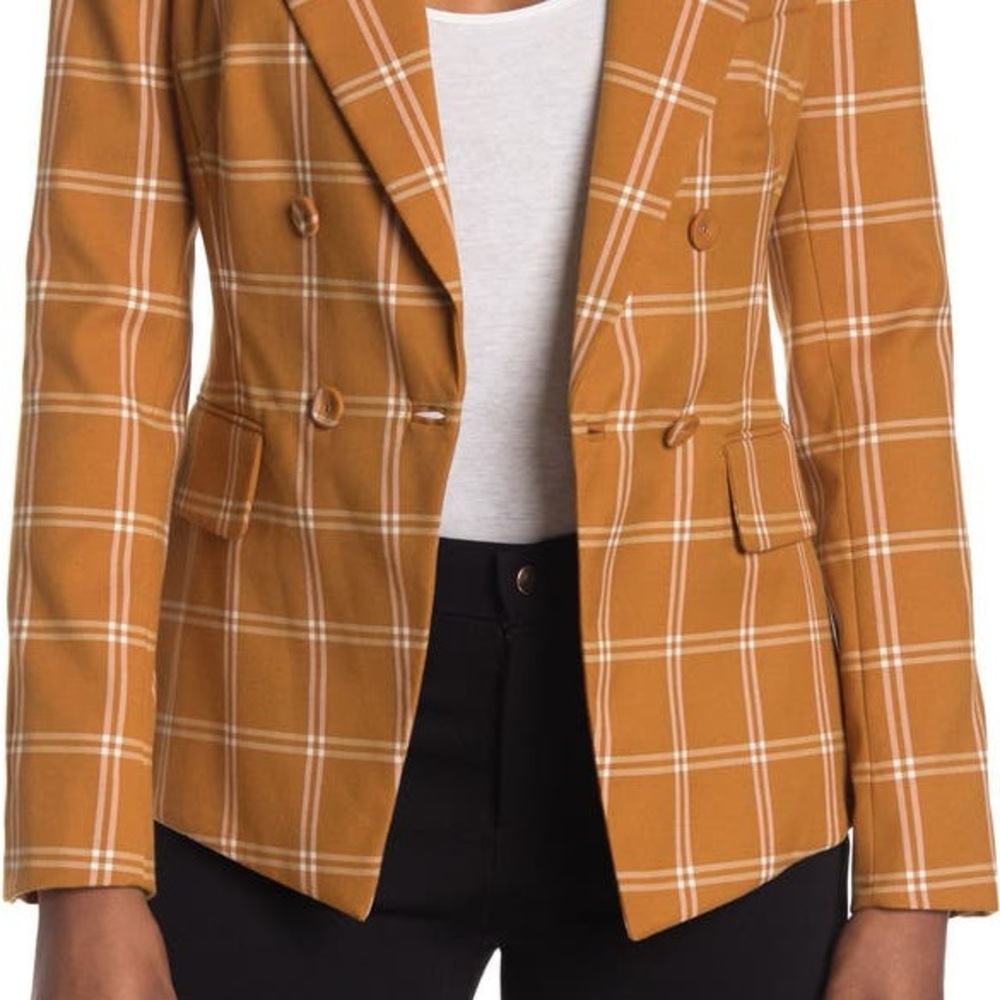 Jonathan Simkhai Plaid Blazer in Mustard and White
